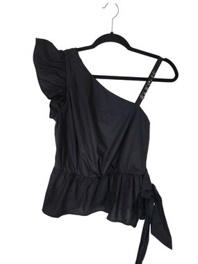 Pinko Black One Shoulder Jeweled Strap Peplum Top Size US 4